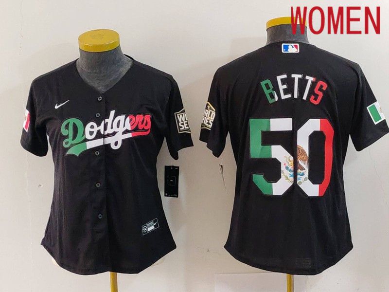 Women Los Angeles Dodgers #50 Betts Black Fashion Nike 2024 MLB Jersey style 724->youth mlb jersey->Youth Jersey